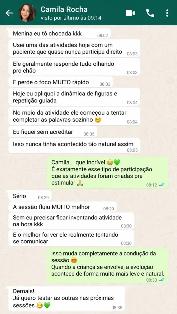 Conversa de psicopedagoga pelo WhatsApp