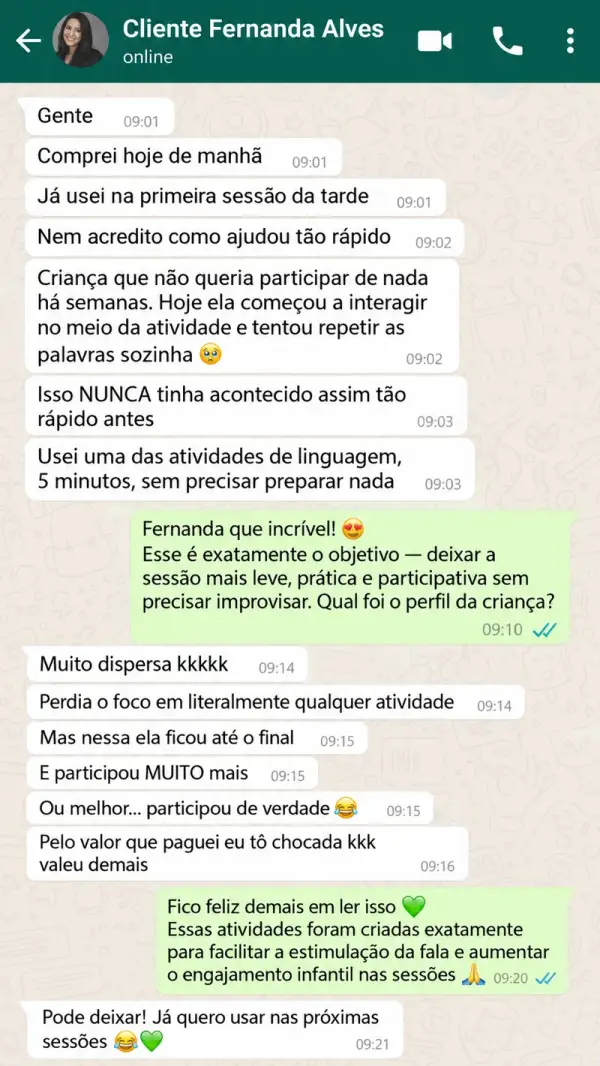 Conversa de psicopedagoga pelo WhatsApp