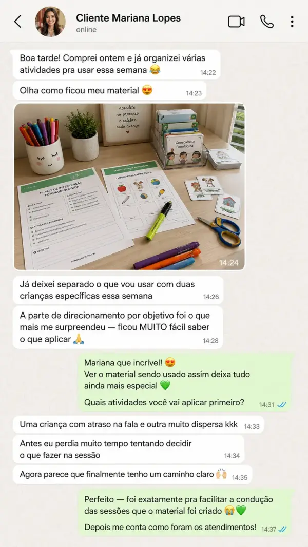 Conversa de psicopedagoga pelo WhatsApp