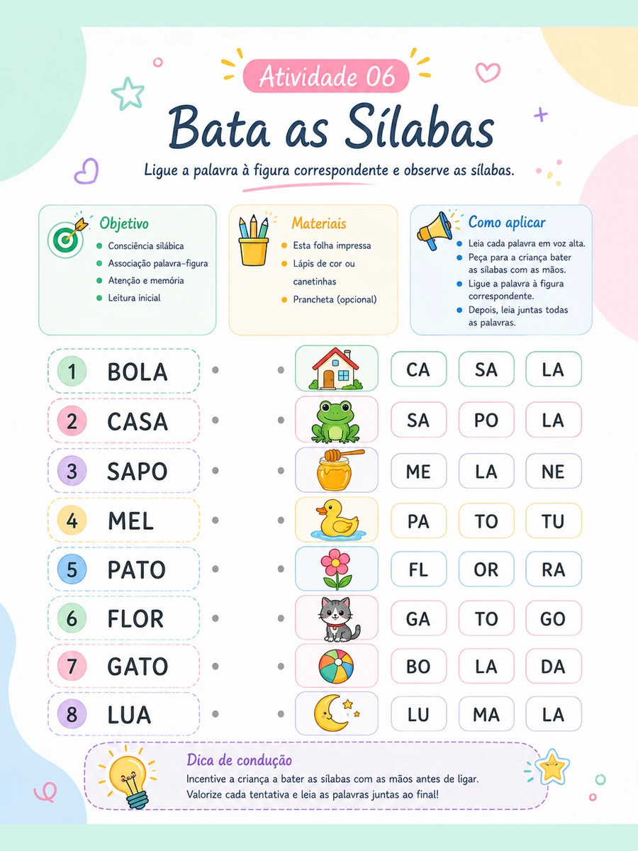 Atividade de consciência fonológica: bata as sílabas